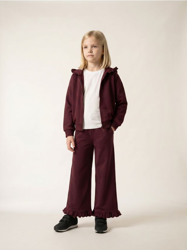 Sinsay - Pantaloni largi cu volane decorative - mahon