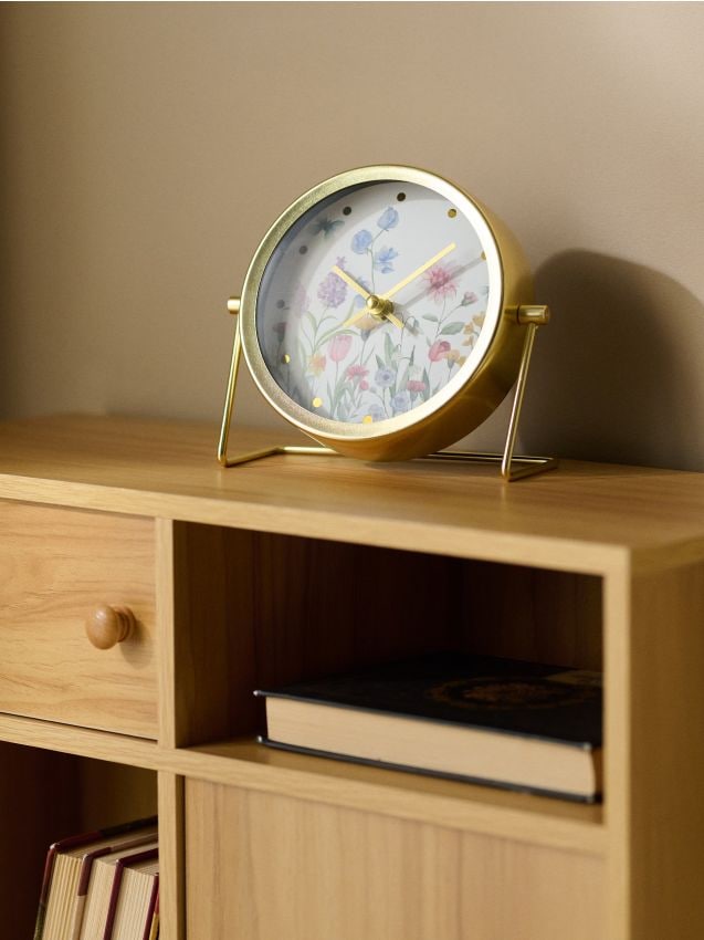 Sinsay - Ceas de masă cu ramă aurie și model floral - multicolor