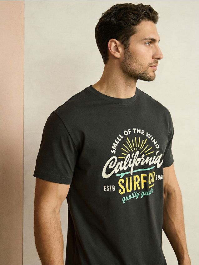 Sinsay - Tricou din bumbac cu inscripție California - gri-închis