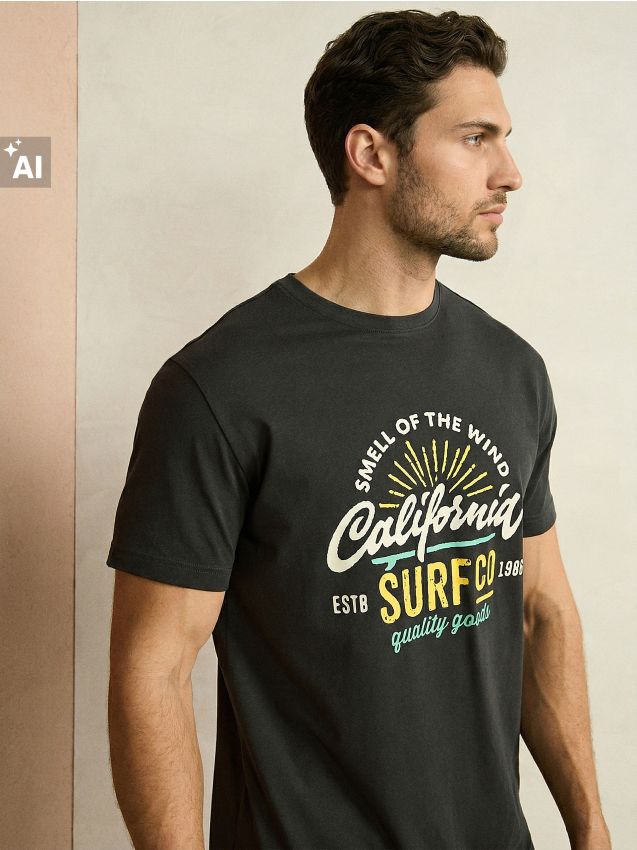 Sinsay - Tricou din bumbac cu inscripție California - gri-închis