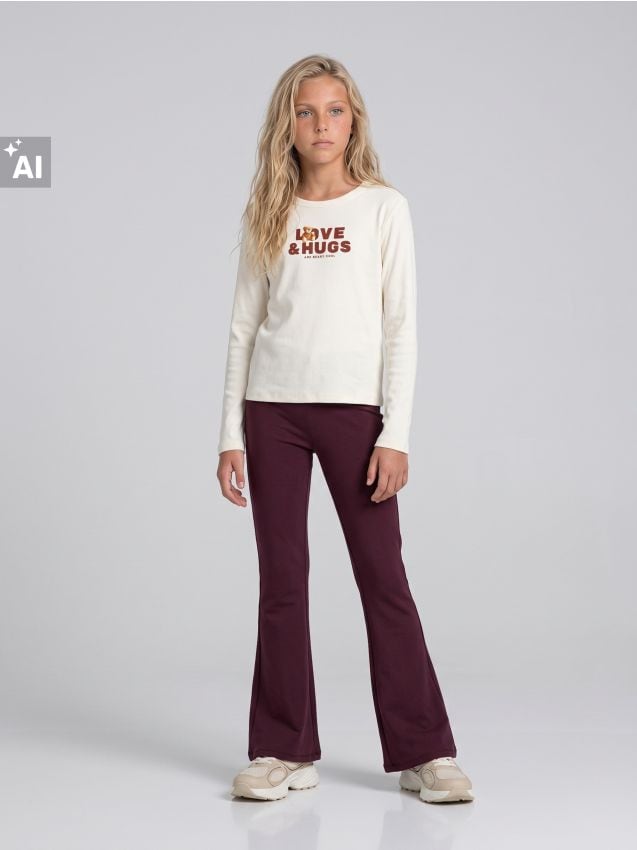 Sinsay - Tricou din bumbac cu mânecă lungă și text imprimat - crem