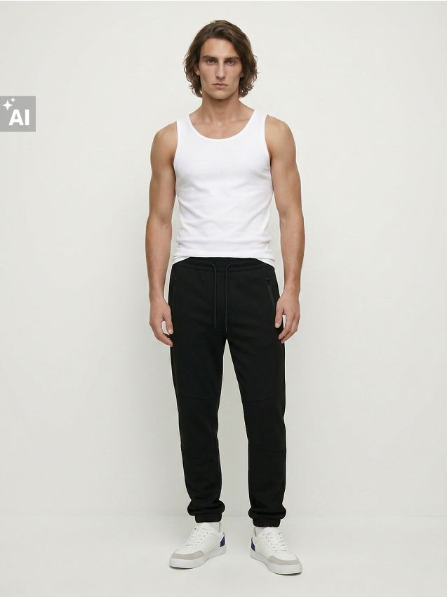 Sinsay - Pantaloni sport slim fit cu amestec de vâscoză - negru