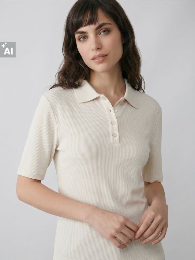 Sinsay - Tricou polo cu mânecă scurtă din viscoză - nude