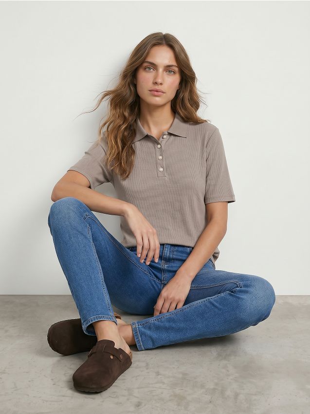 Sinsay - Tricou polo cu mânecă scurtă din viscoză - galben-pal