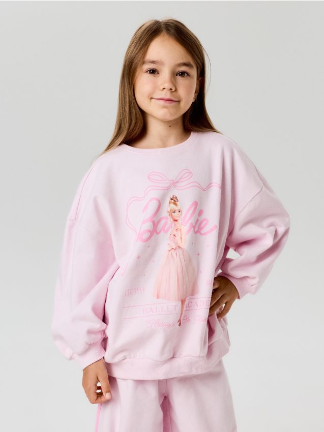 Sinsay - Bluză crewneck cu imprimeu Barbie - roz-pastel