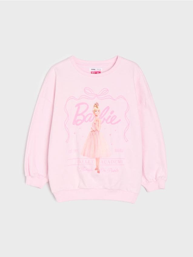 Sinsay - Bluză crewneck cu imprimeu Barbie - roz-pastel