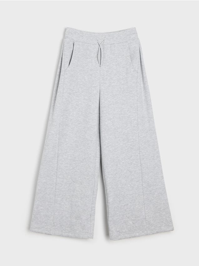 Sinsay - Pantaloni de trening wide leg cu cusături decorative - gri-neutru