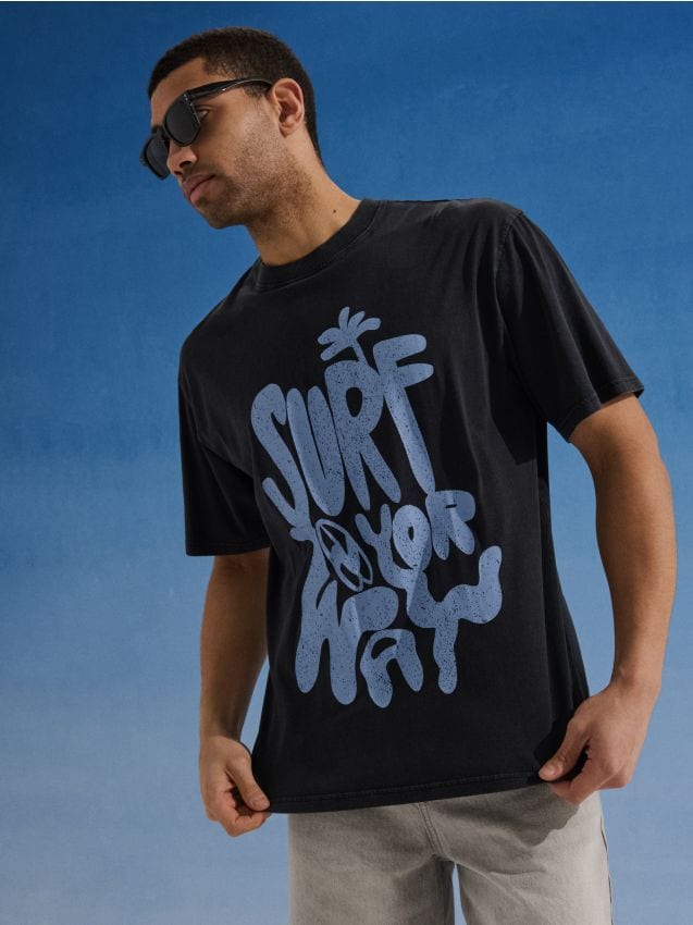 Sinsay - Tricou din bumbac cu imprimeu de vacanță - negru