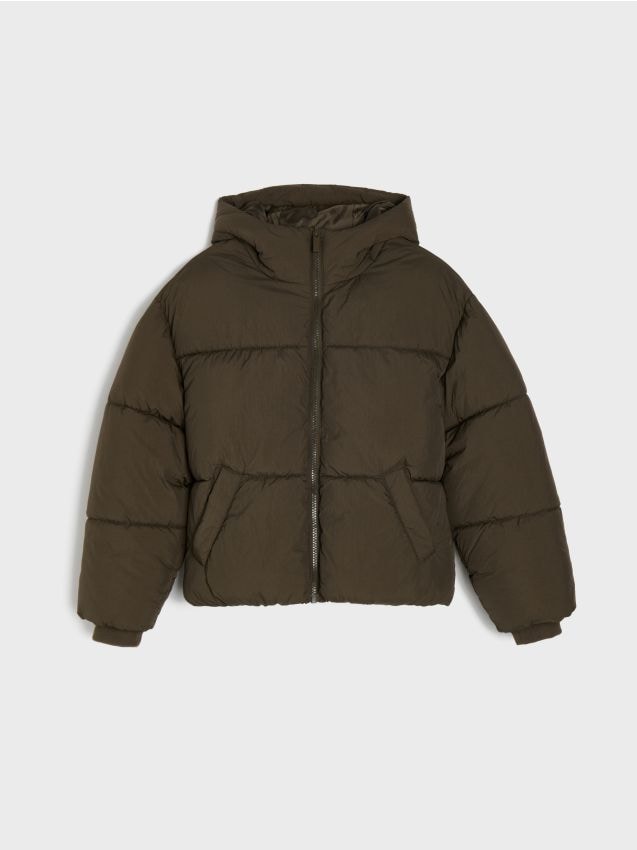 Sinsay - Jachetă puffer cu glugă - verde-maroniu