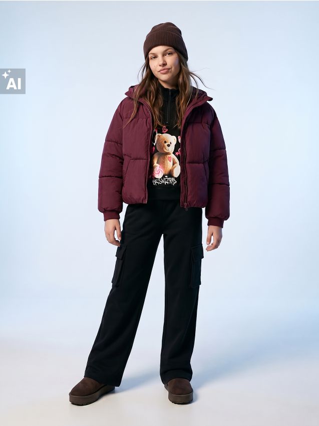 Sinsay - Jachetă puffer cu glugă - bordo