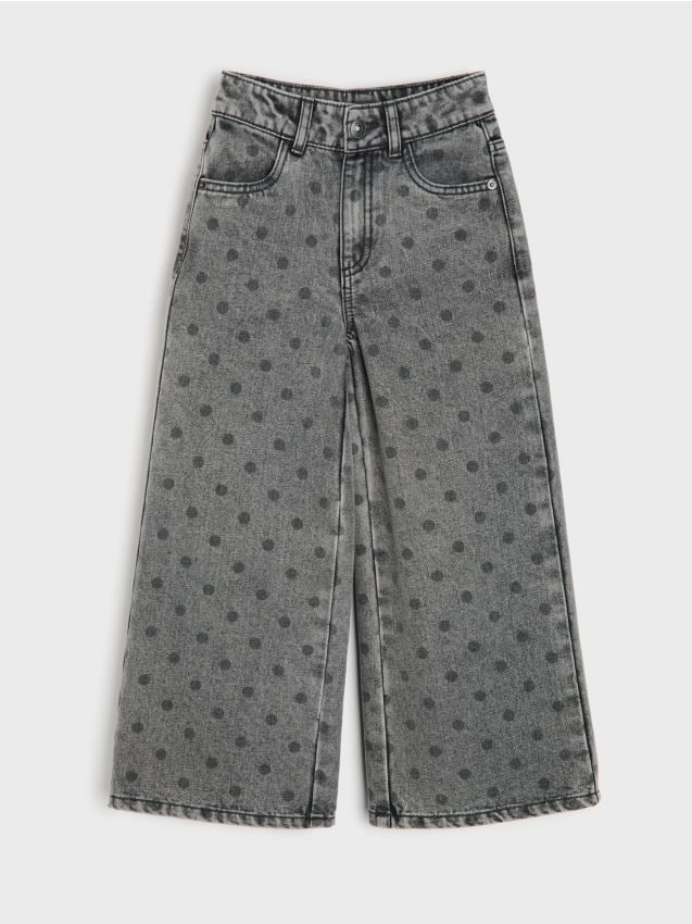 Sinsay - Blugi wide leg cu efect prespălat - gri