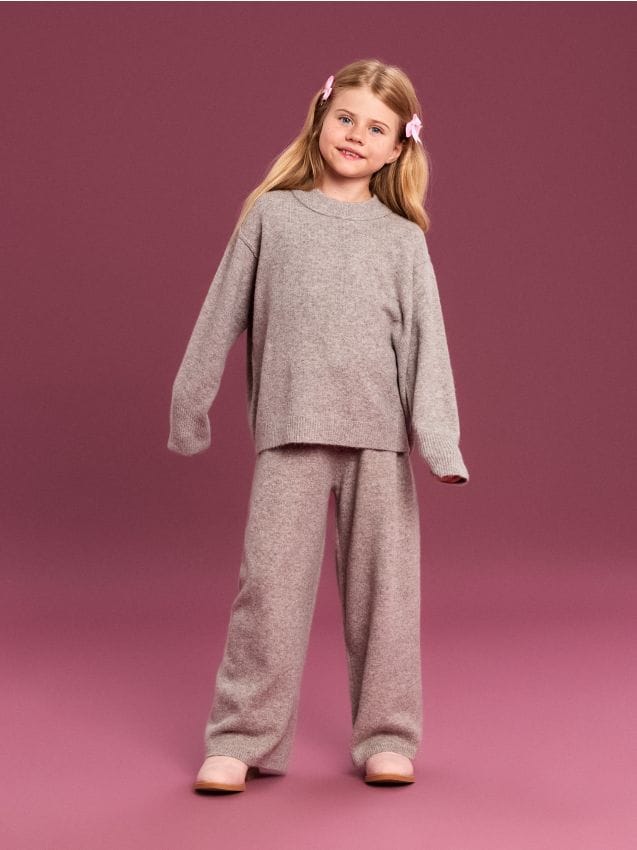 Sinsay - Set tricotat: pulover și pantaloni wide leg - bej