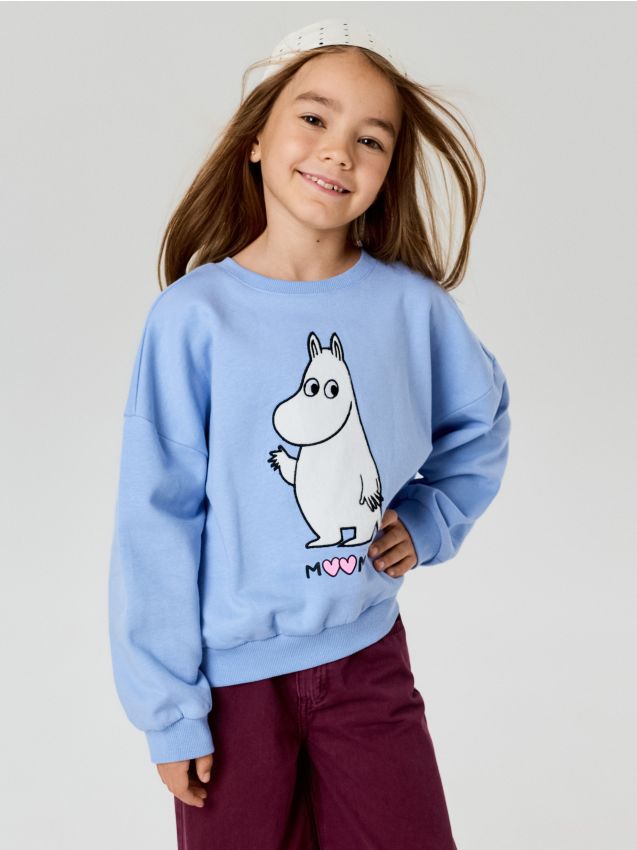 Sinsay - Bluză din bumbac cu decolteu rotund Moomin - light blue