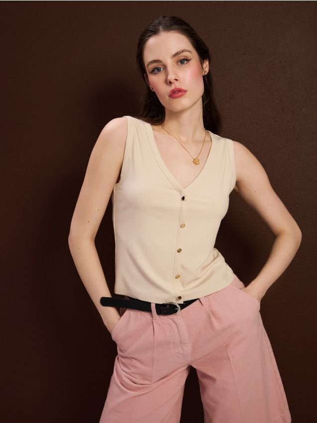 Sinsay - Vestă cu vâscoză - nude