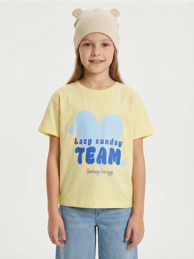 Sinsay - Tricou din bumbac cu imprimeu - galben-deschis