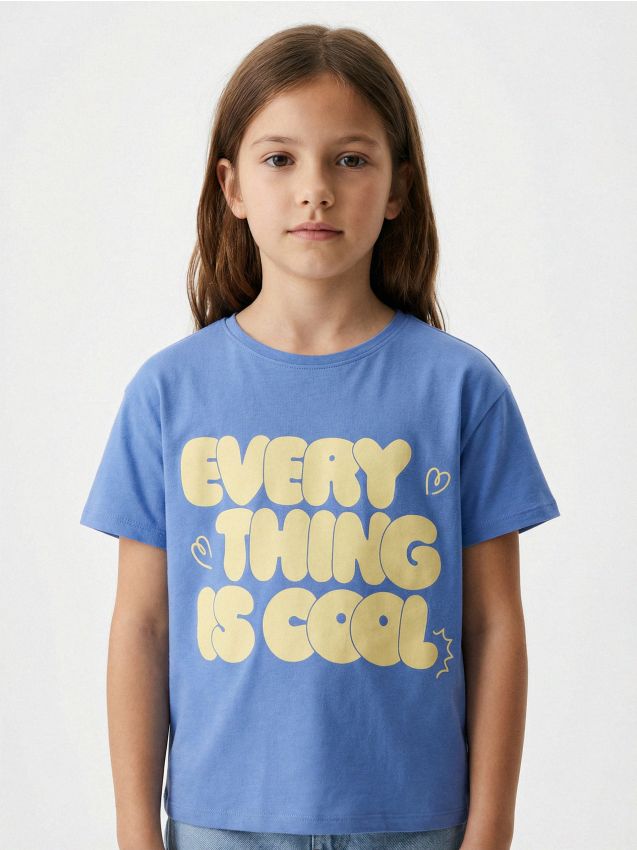 Sinsay - Tricou din bumbac cu inscripție - albastru