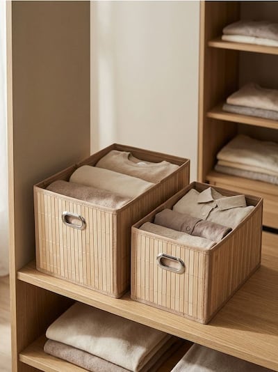 Sada úložných boxů s bambusovou přední částí 2 pack