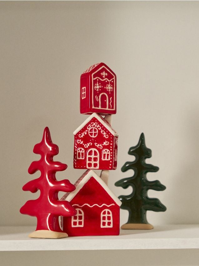 Sinsay - Vianočné dekorácie v tvare domčekov, 3 pack - červená