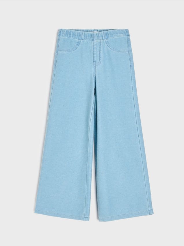 Sinsay - Pantaloni wide leg cu bumbac - albastru