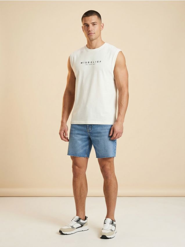 Sinsay - Tricou din bumbac boxy fără mâneci - crem