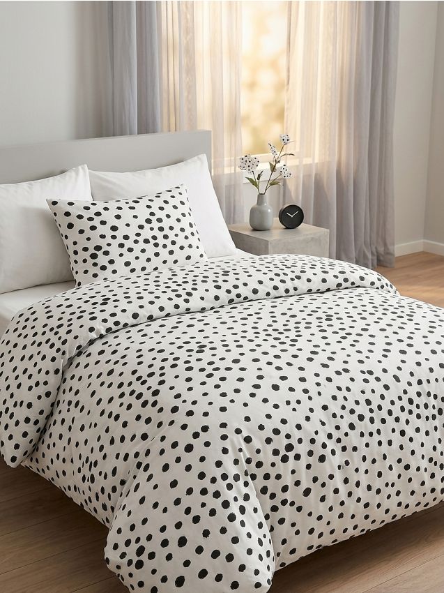 Sinsay - Set de lenjerie de pat cu bumbac cu model cu buline - gri-neutru