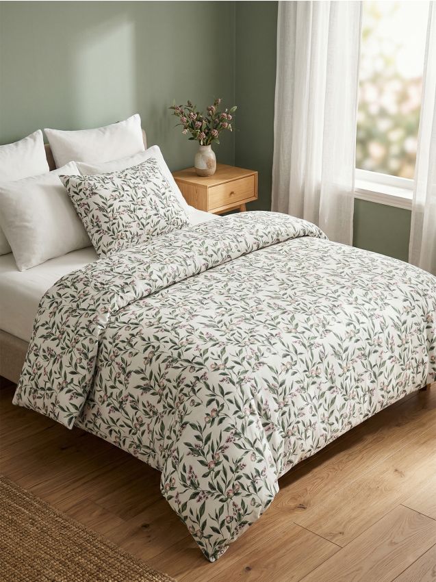 Set di biancheria da letto con motivo floreale - verde pallido