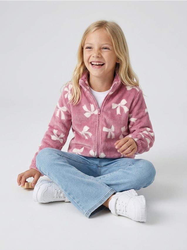 Sinsay - Hanorac din fleece cu motiv cu funde - roz-pudră