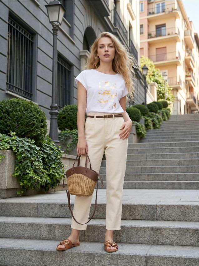 Sinsay - Tricou cu imprimeu - alb