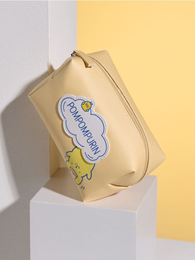 Sinsay - Geantă cosmetică din imitație de piele PomPomPurin - galben-deschis