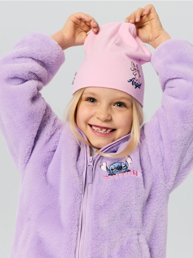 Sinsay - Căciulă cu striații și imprimeu Stitch - roz-pastel
