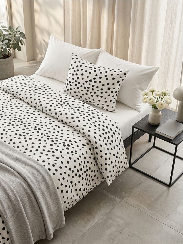 Sinsay - Set de lenjerie de pat cu bumbac cu model cu buline - gri-neutru