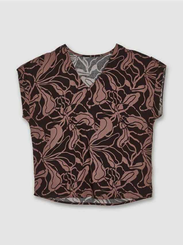 Blusa in viscosa stile camicia con bottoni decorativi - multicolor