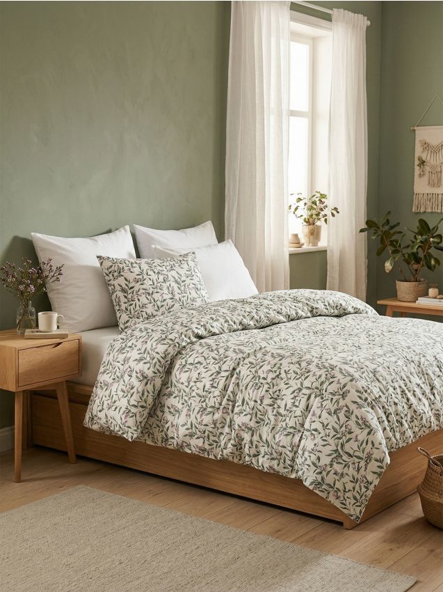 Sinsay - Set de lenjerie de pat cu motiv floral - verde-pal