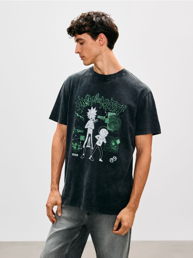 Sinsay - Bavlnené comfort tričko Rick & Morty - čierna