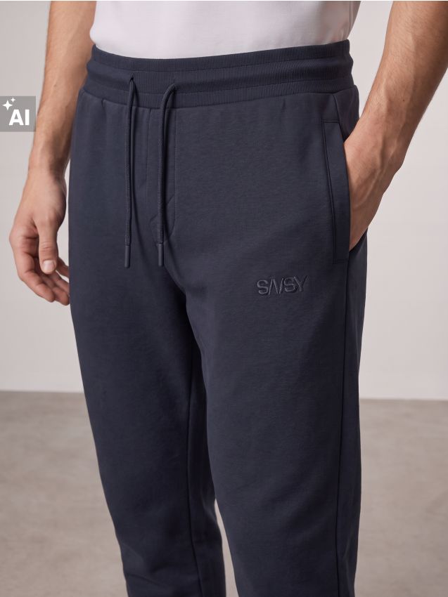 Sinsay - Pantaloni jogger cu bumbac și inscripție brodată - bleumarin
