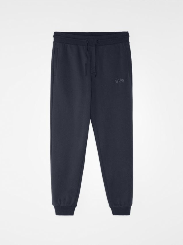Sinsay - Pantaloni jogger cu bumbac și inscripție brodată - bleumarin