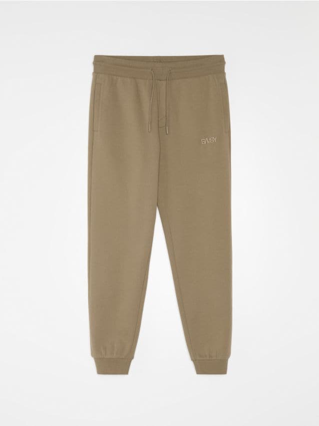 Sinsay - Pantaloni jogger din bumbac cu imprimeu - cafeniu