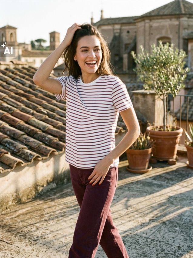 Sinsay - Tricou din bumbac în dungi - bordo