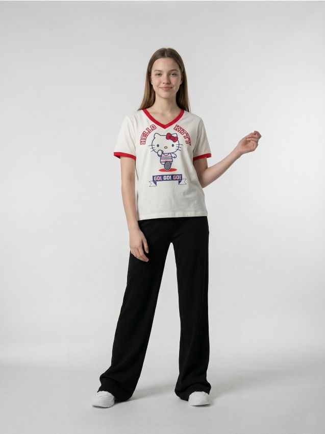 Sinsay - Tricou din bumbac cu imprimeu Hello Kitty - crem