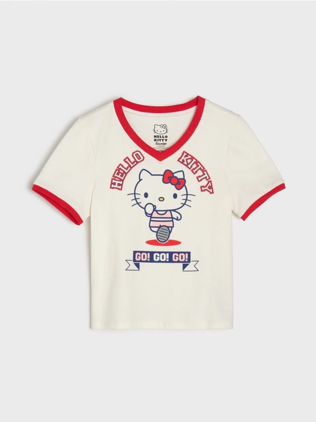 Sinsay - Tricou din bumbac cu imprimeu Hello Kitty - crem