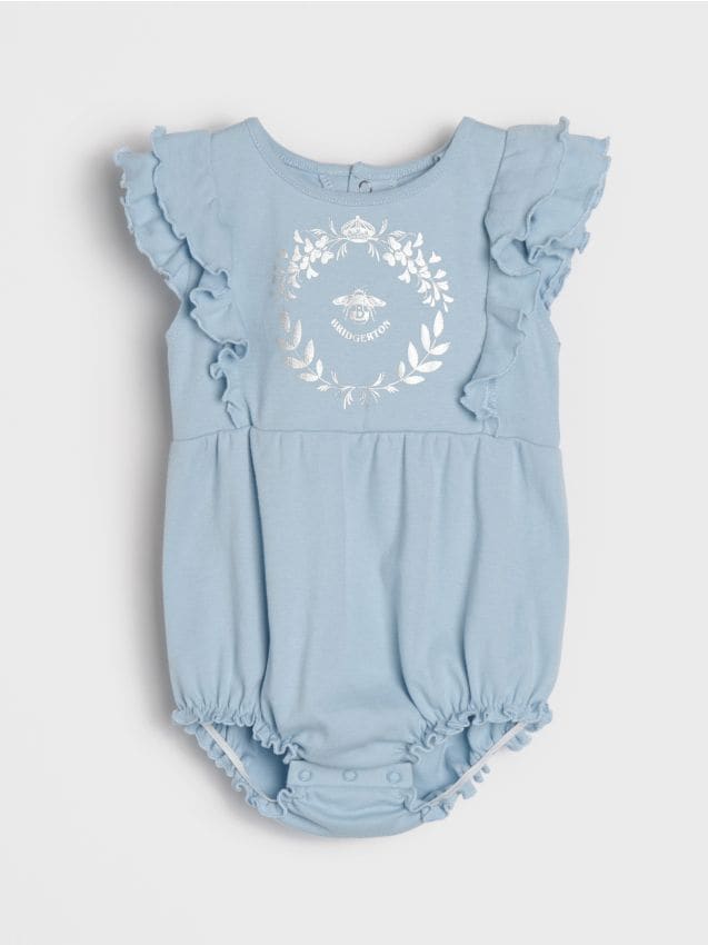 Sinsay - Body din bumbac cu volane decorative Bridgerton - albastru-pal