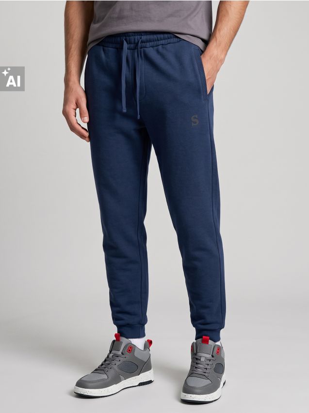 Sinsay - Pantaloni de trening comfort fit cu amestec de bumbac - Gri-albăstrui