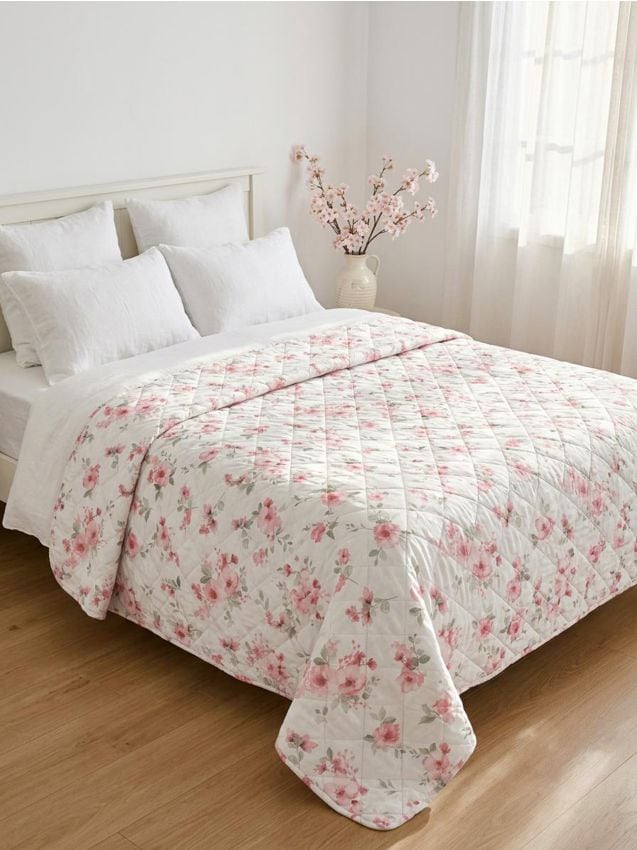 Sinsay - Cuvertură de pat cu model floral - alb