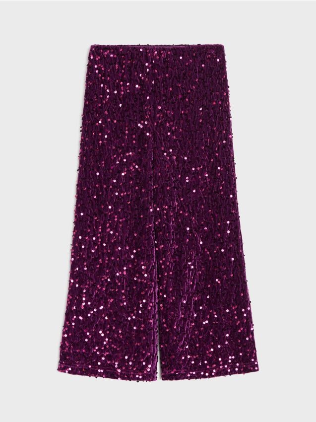 Sinsay - Pantaloni wide leg din velur cu paiete - roz-fuchsia