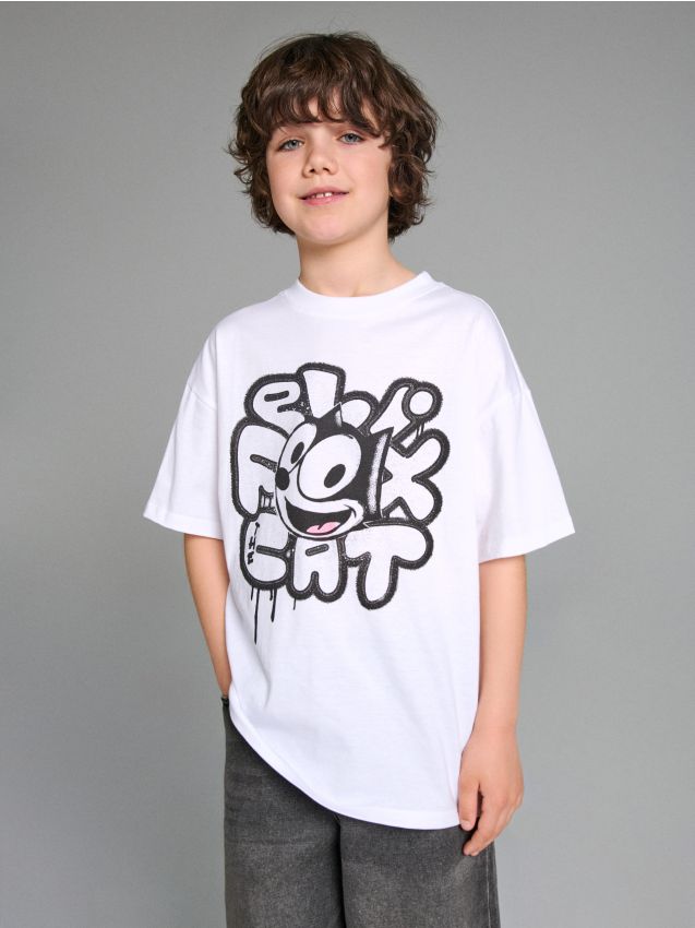 Sinsay - Koszulka z nadrukiem FELIX THE CAT - biały