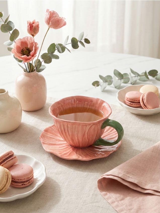 Sinsay - Ceașcă cu farfurioară în formă de floare - roz-pastel
