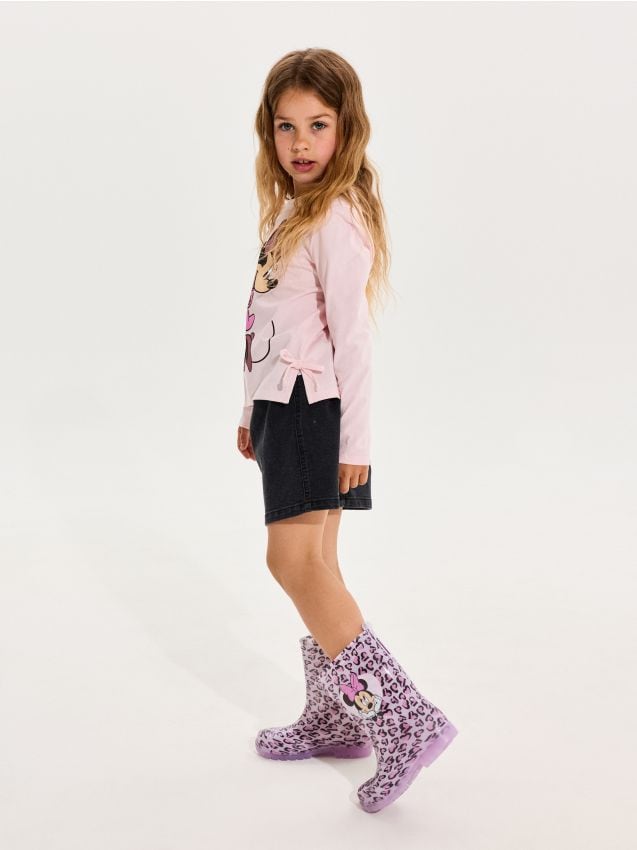 Sinsay - Cizme de ploaie cu talpă LED luminoasă, model leopard și imprimeu Minnie Mouse - lavand