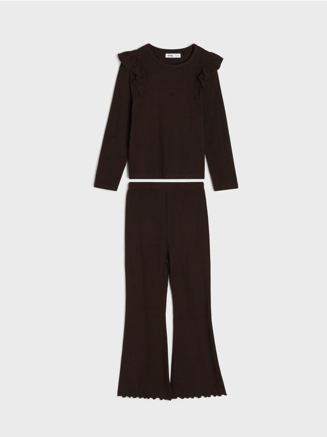 Sinsay - Bawełniany komplet: koszulka i spodnie - brązowy