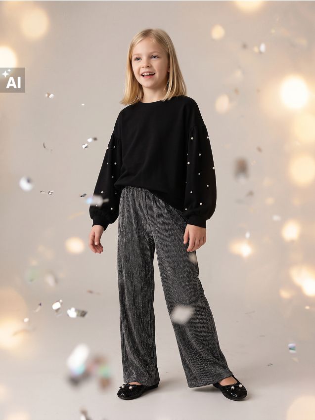 Sinsay - Pantaloni wide leg cu fir metalic - argintiu
