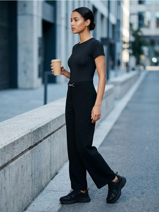 Sinsay - Spodnie wide leg z dekoracyjną klamrą - czarny